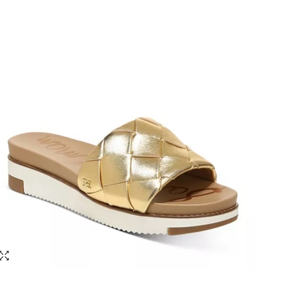 Sam Edelman Women's Adaley Slip On Gold Woven Sandals, 1” White Platform, Size 9 - Picture 1 of 6